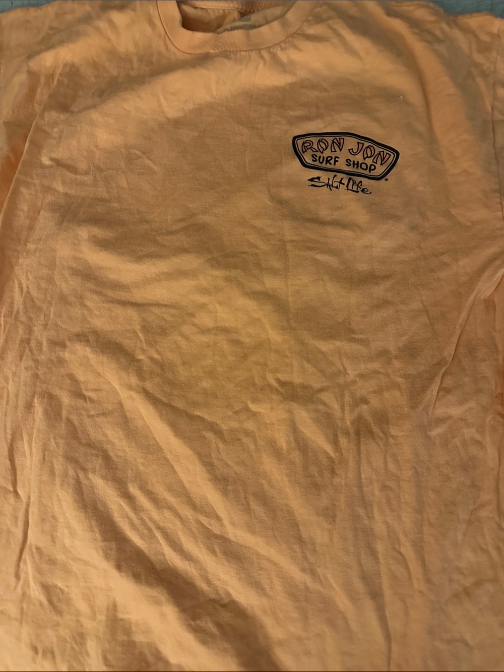 Ron Jon / Salt Life Peach Short Sleeve Surf Shop Logo Tee - Small Chest Print